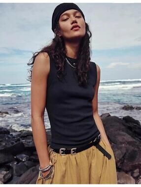 Free People We The Free Kate Tank Tee Top Black Size Medium